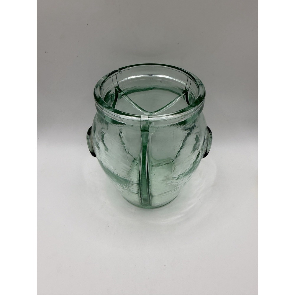 Vintage Green Glass 3 Compartment Divided Jar Bowl Condiment Relish Container